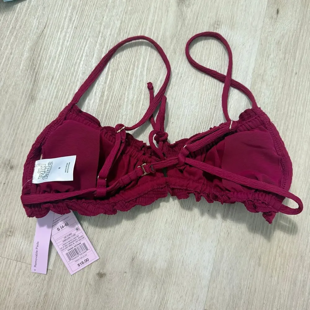 NWT Wild Fable Textured Center Tie Scrunch Bralette Bikini Top Purple Size Small